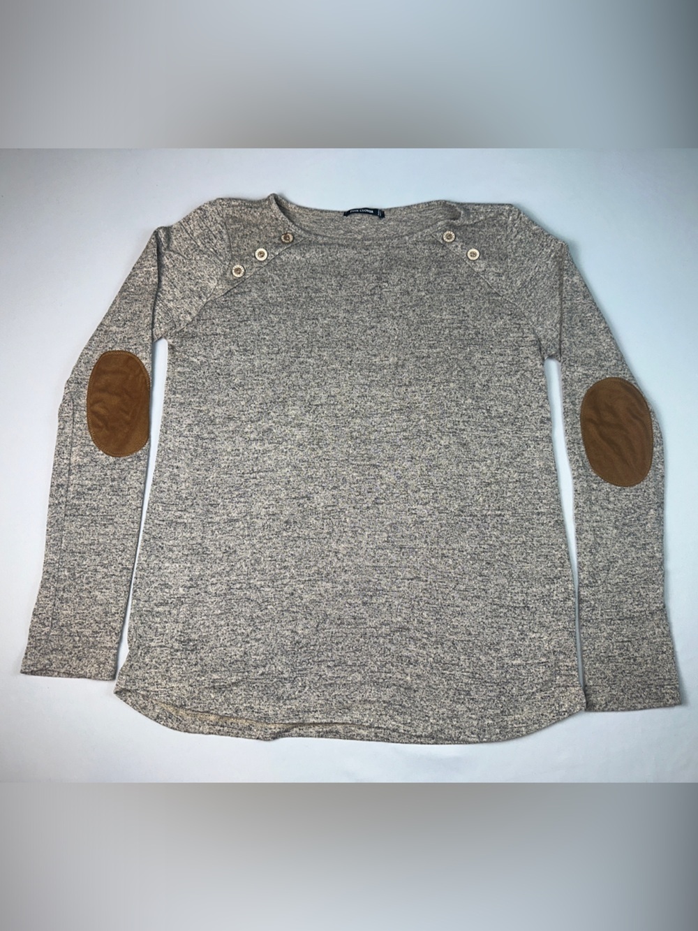 Pink Clover Beige Crewneck Sweater Women’s Small Brown Elbow Patches